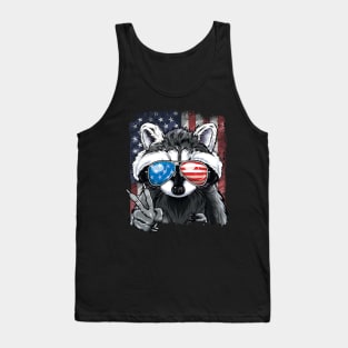 Patriotic Raccoon American Flag 4th of July Tank Top